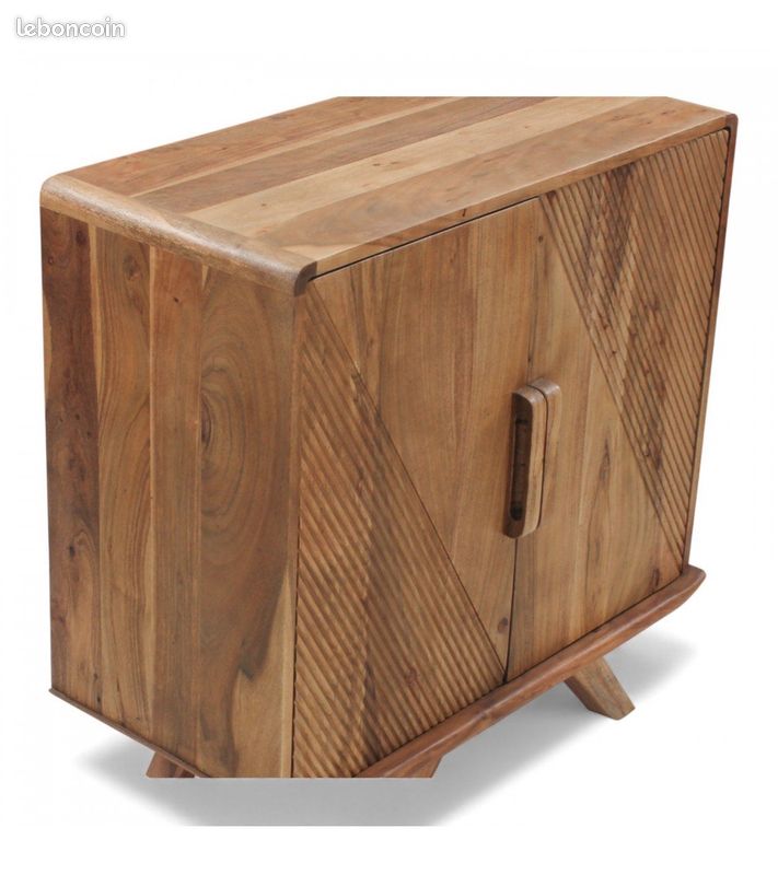 Buffet 2 portes acacia massif design géométrique – Neela (image 6)