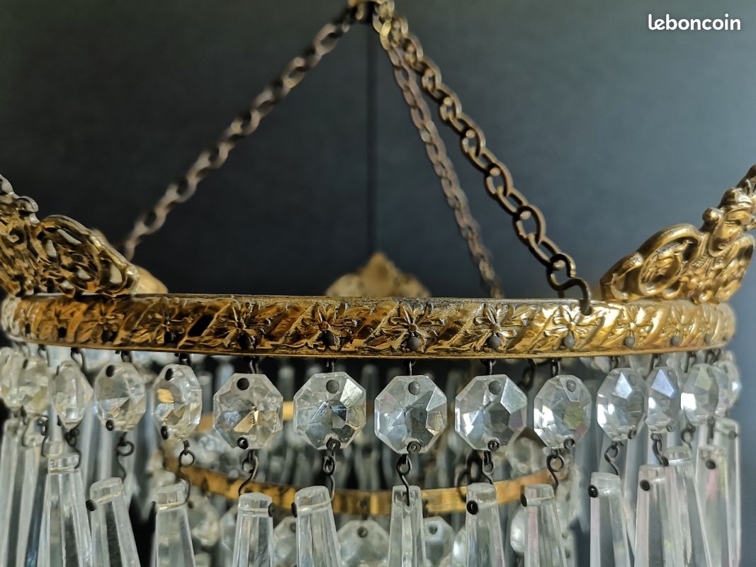 Lustre ancien laiton et pampilles – fin XIXe / début XXe – style Napoléon III (image 2)
