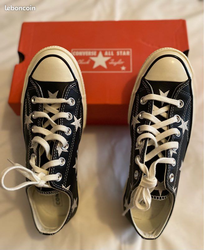 CONVERSE Sneakers 37,5 en cuir noir étoiles Chaussures