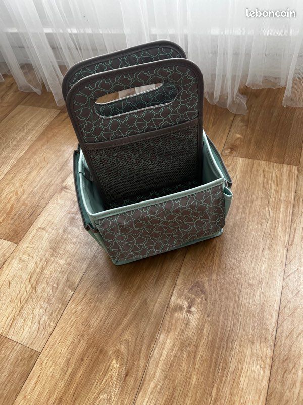 Beaba : Panier nurserie textile poudre bleu/vert et taupe (image 1)