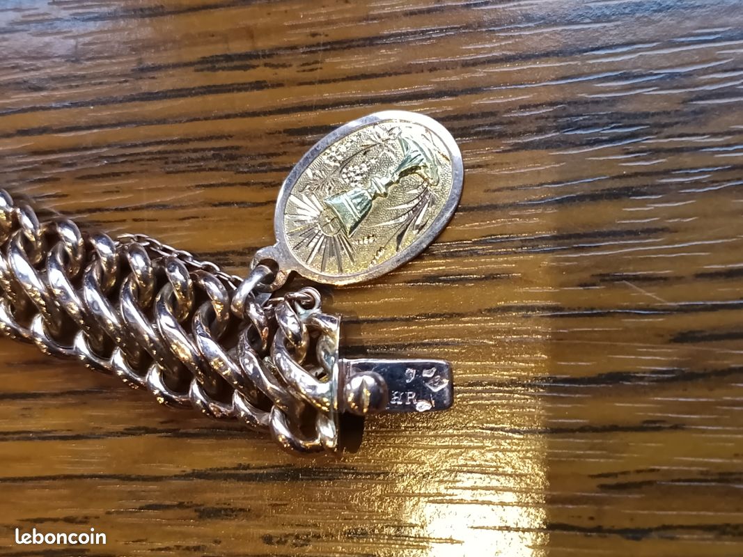 Bracelet ancien or rose 18 carats maille américaine avec médaillon Calice or - Montres & Bijoux