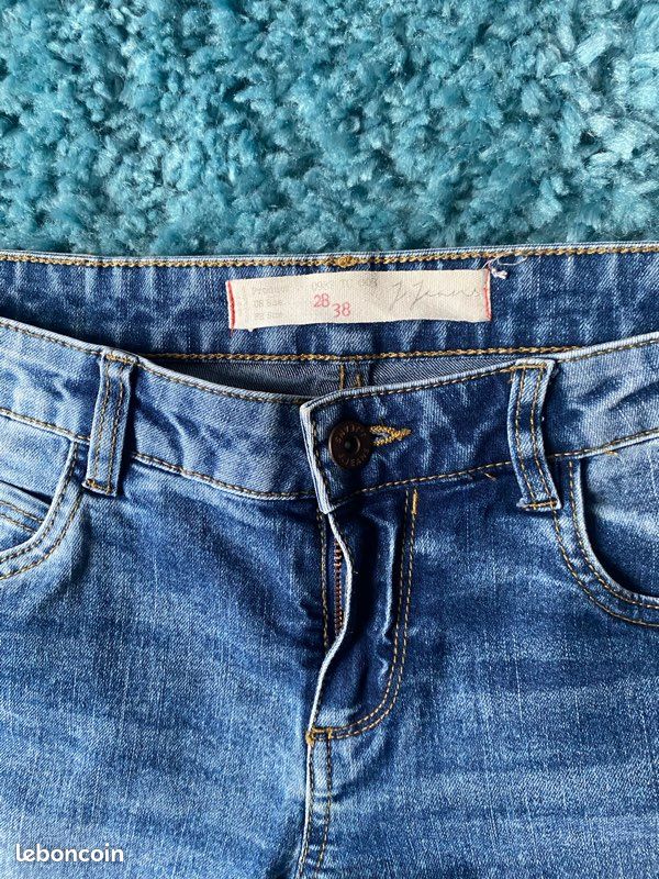 Jeans bleu délavé skinny Jennyfer en 38 taille basse (image 2)