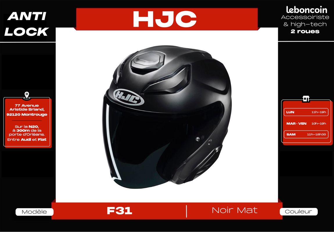 Casque Jet 𝗛𝗝𝗖 𝗙𝟯𝟭 | Fibres de verres | 𝗡𝗲𝘂𝗳 + 𝗚𝗮𝗿𝗮𝗻𝘁𝗶𝗲 3 𝗮𝗻𝘀 (image 1)