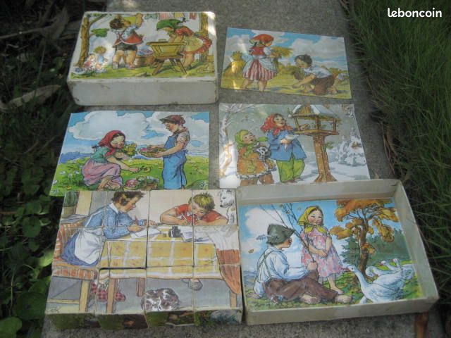 Ancien Jeu De Cubes En Bois MFK - Jeu éducatif Vintage - Occasion