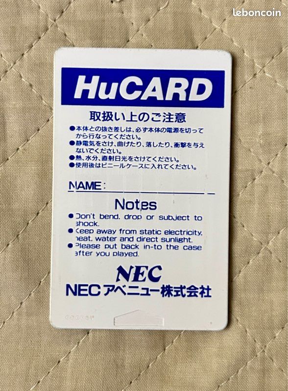 Notice Fantasy Zone HuCard NEC PC-Engine