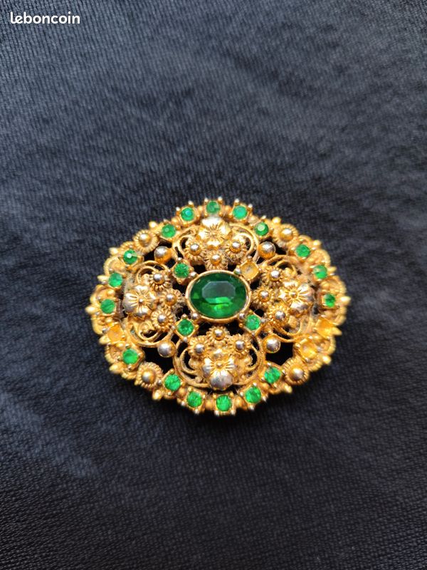 Broche Dorée Avec Pierres - Bijou Vintage Occasion, Sans Marque