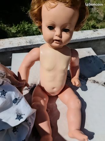 GRANDE POUPÉE RAYNAL BRUNE YEUX BLEUS DORMEURS 55 CM VINTAGE