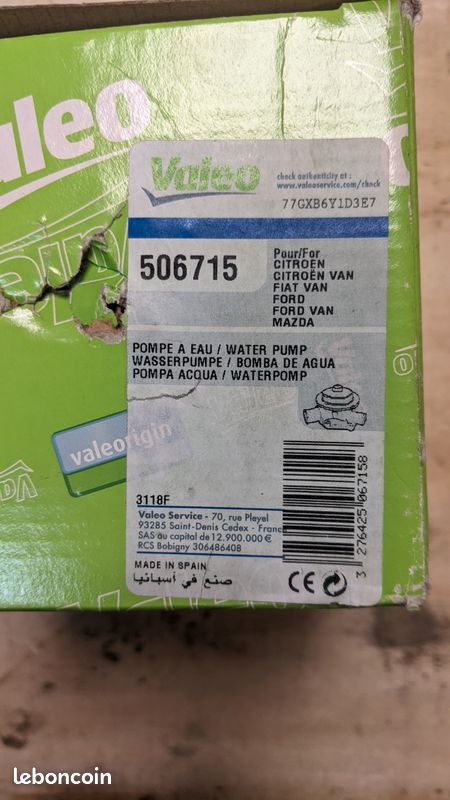 Pompe à eau Valeo 506715 neuve 1,6HDI PSA - Équipement auto Pompe à eau Valeo 506715 neuve 1,6HDI PSA - Équipement auto