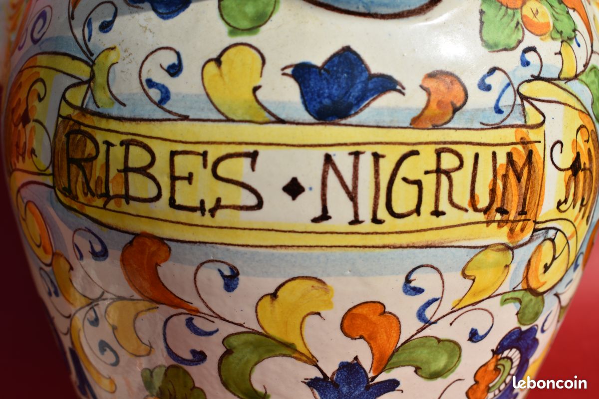 Pot à pharmacie en faïence italienne "RIBES NIGRUM" 20e siècle (image 4)