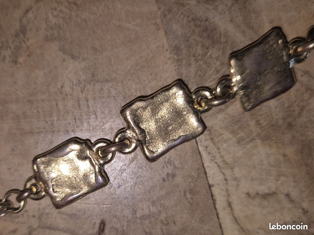 Bracelet Manchette Vintage Nelly Biche De Bere - Bronze Doré, Style Moderniste - Pièce Rare Et Gros Modèle