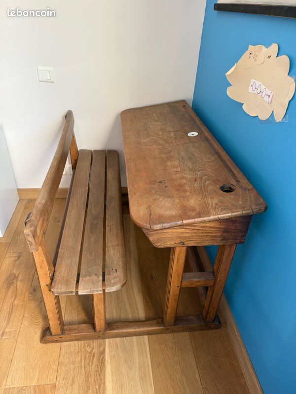 Bureau et banc d’écolier vintage (image 3)
