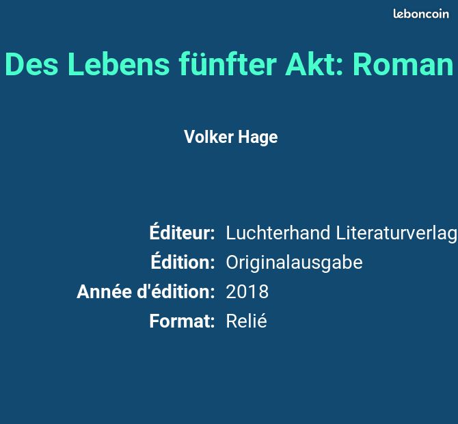 Des Lebens fünfter Akt: Roman - Volker Hage (image 2)