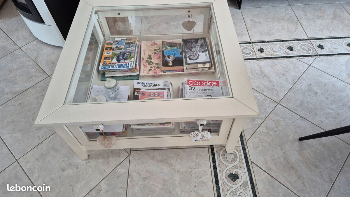 Table basse carrée blanche bois et verre (image 1)