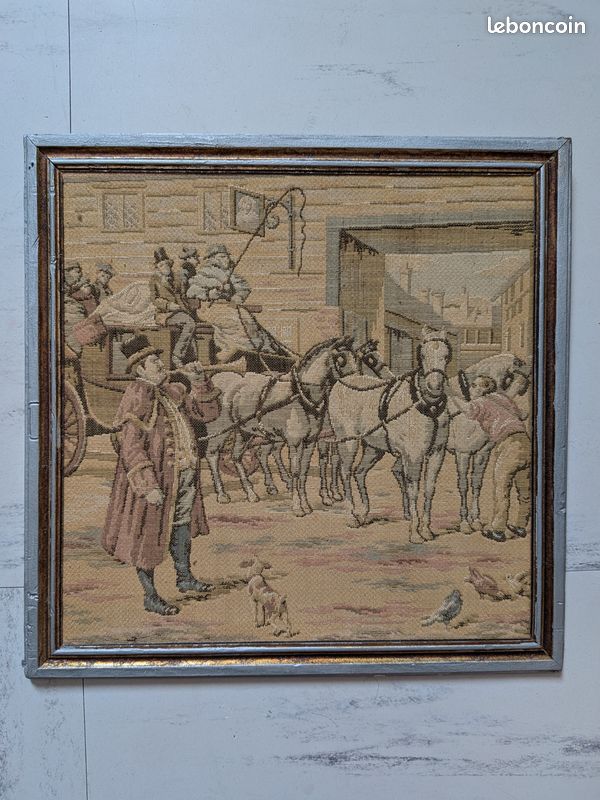 Paire de tableaux tapisseries imitation Aubusson - Format 26x26 (image 3)