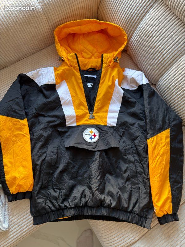 Veste US half-zip NFL x Homage – Vintage – Noir & jaune – Très bon état (image 1)