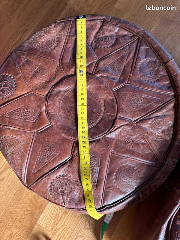 2 poufs marocains en cuir véritable vintage (image 16)