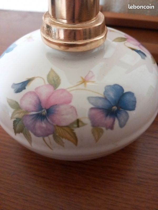 Ancienne Lampe Berger à Catalyse En Porcelaine - Décor Fleurs - Diffuseur De Parfum Vintage