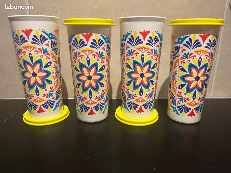 4 verres rosaces 470ml TUPPERWARE (image 1)
