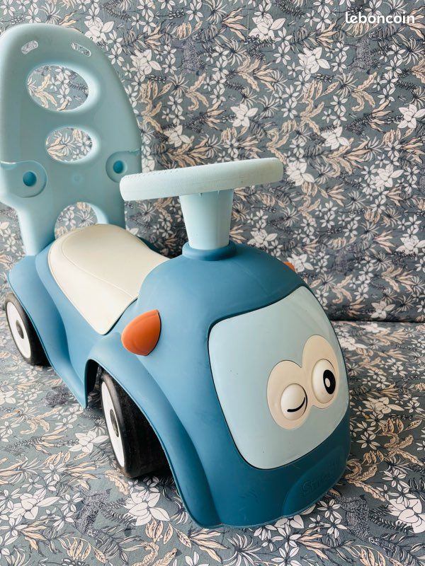 Porteur Évolutif Smoby Maestro Bleu – 3 En 1 (Balade, Trotteur, Porteur) – Canne Parentale Réglable – Roues Silencieuses – Dès 6 Mois