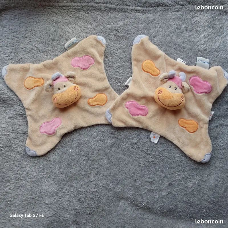 Doudou Nattou Vache Rose – 60x40 Cm – Polyester – Dès La Naissance – Avec Rubans Tétine