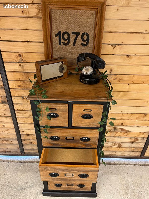 Chiffonnier meuble à tiroirs semainier commode de rangement de métier industriel vintage scandinave bois ancien (image 11)