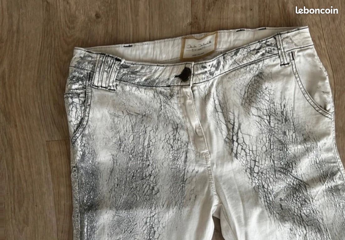 Elisa cavaletti pantalon vintage italien argenté effet craquelé taille 40 (image 5)