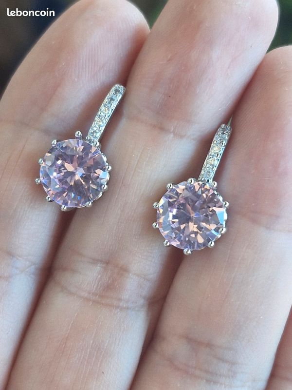 Boucles d'oreilles cristal rose, cristal rose, Dormeuses, dormeuses cristal rose (image 6)