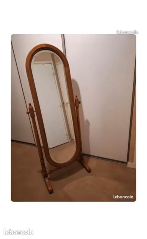 Miroir biseauté sur pied / à bascule, en bois (miroir psyche), excellent état (image 5)