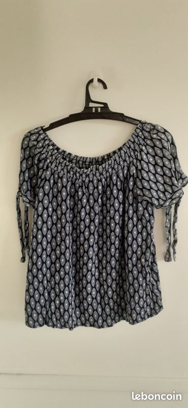Tee-shirt bleu et blanc, col élastique, Gémo, 36 (image 2)