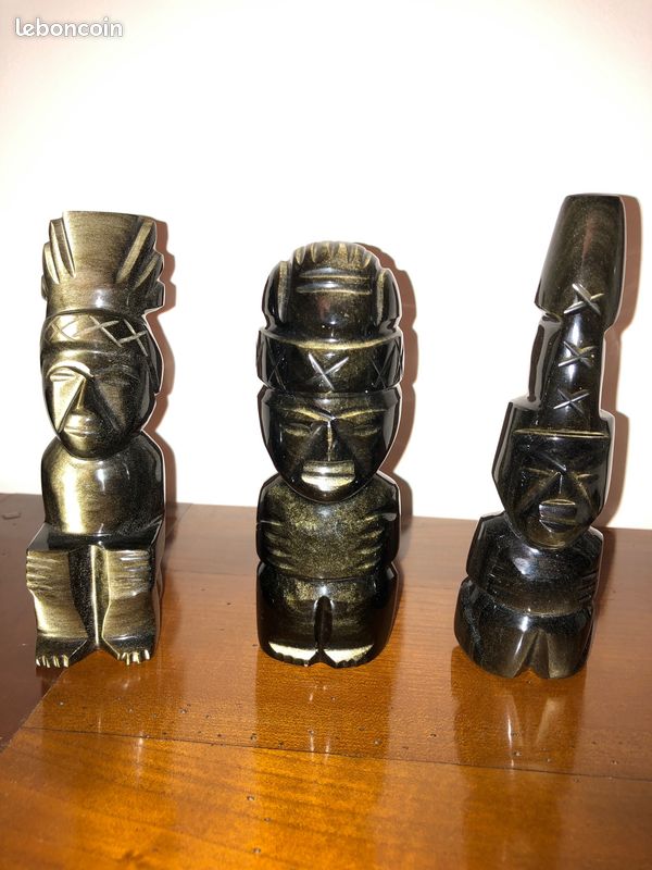 Sculptures statue personnages Maya en pierre noire (image 2)