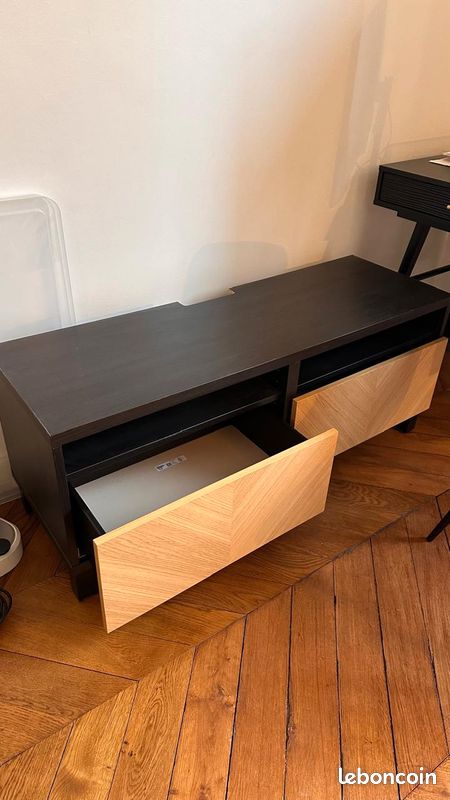 Banc et rangement TV Bestå avec portes Hedeciken, noir et bois (image 2)