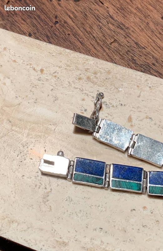 Bracelet argent en malachite et lapis lazuli (image 2)
