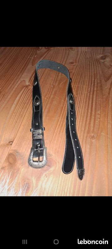 Ceinture cuir noir métal argenté Johnny Hallyday Westerne Passion (image 1)