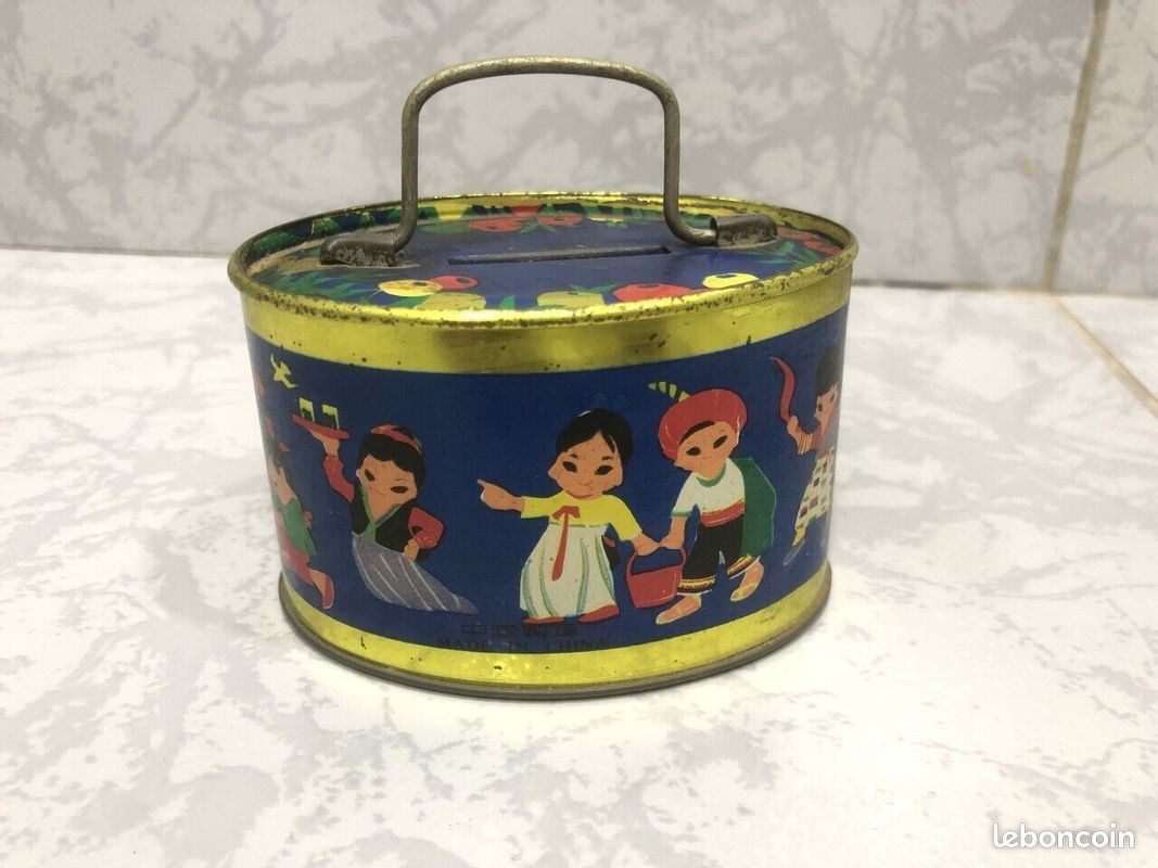 Tole Aluminium Tirelire Coffre-fort Vintage En Tôle Lithographiée - Ancien Jouet Français Petit Coffre Fort