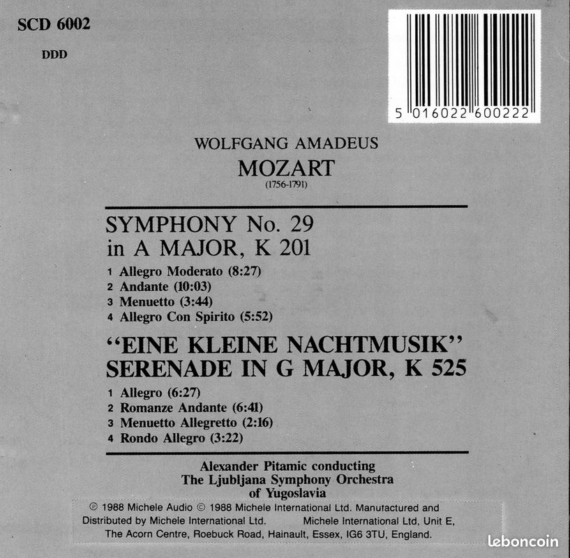 CD MOZART - petite musique de nuit - Symphony 29 (image 2)