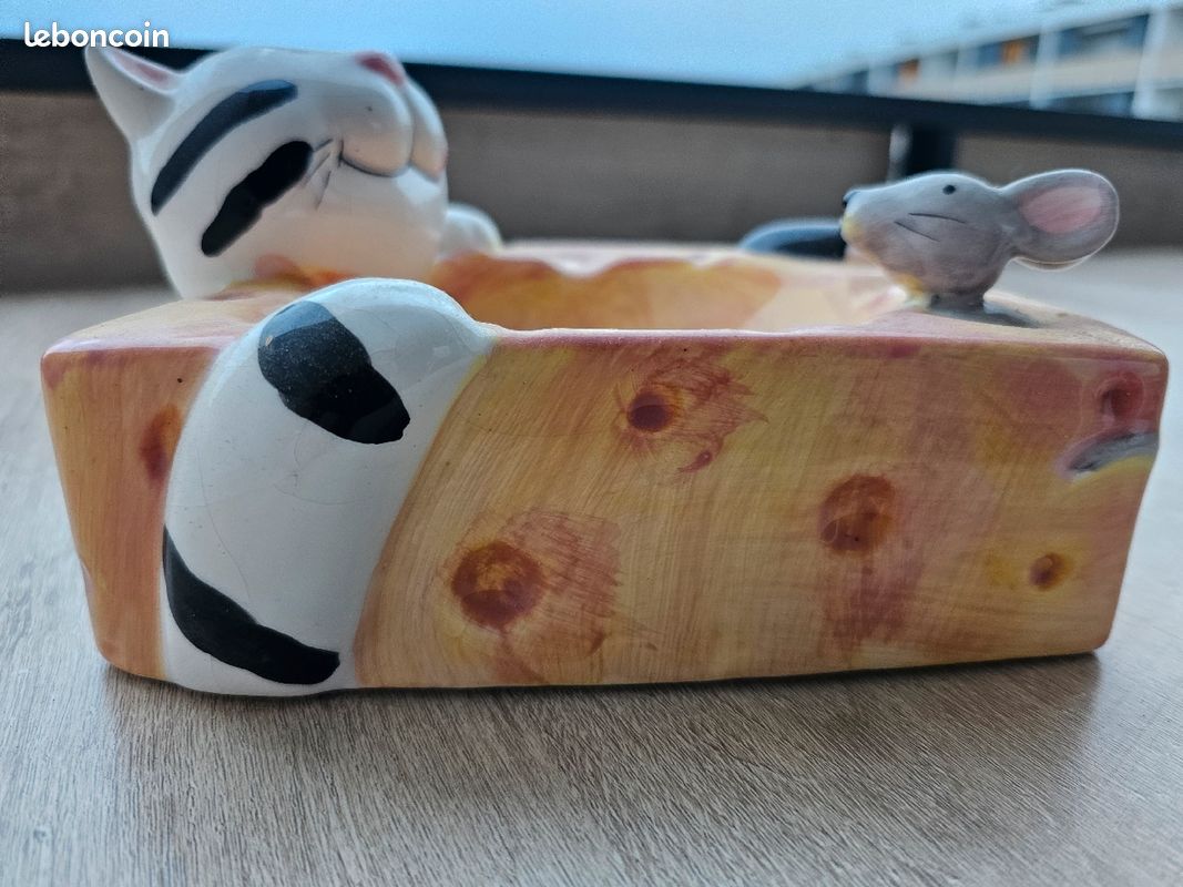Cendrier en faïence chat gruyère souris 🐁 (image 1)