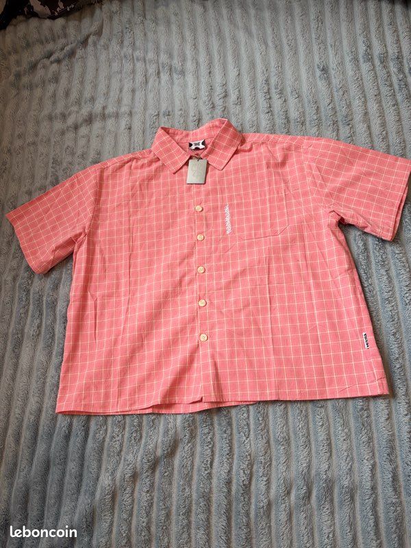 Chemise homme manches courtes rose à carreaux – Taille S – Neuve (image 1)
