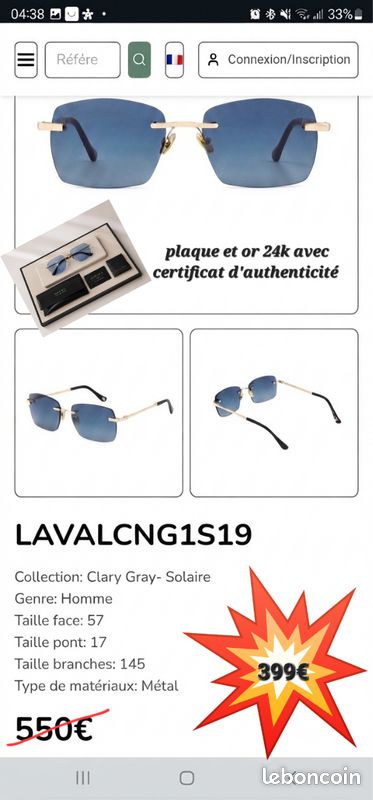 ✨ Lunette de soleil Clary Gray - Modèle LAVAL - OR 24K - NEUVE ✨ (image 4)
