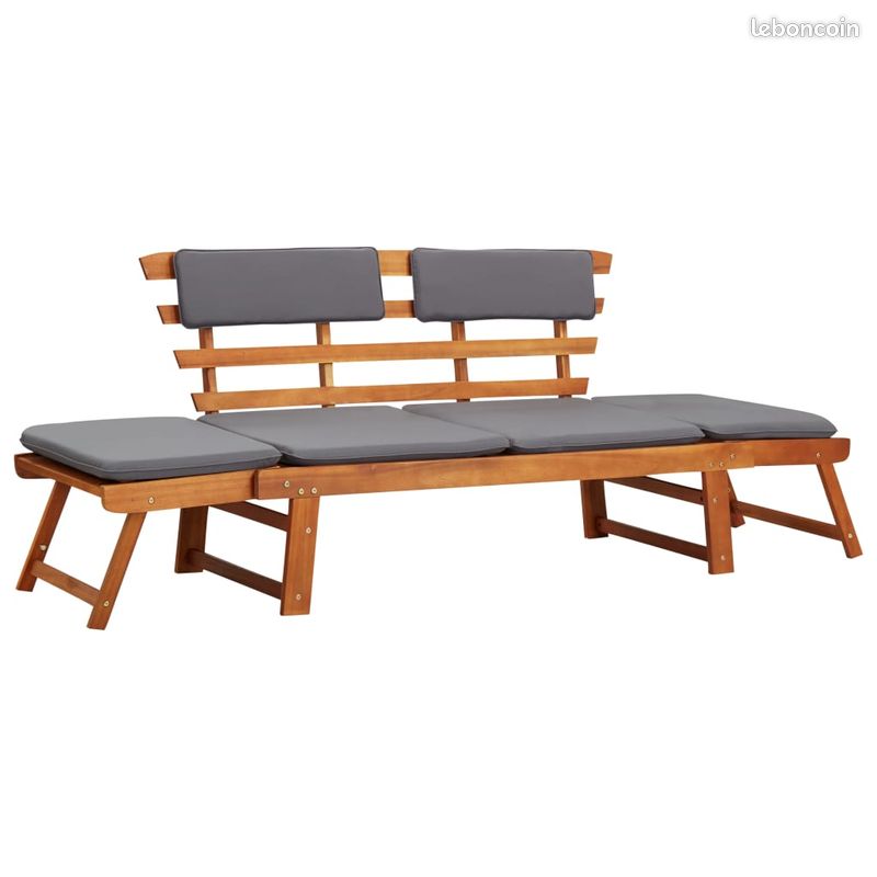 Banc intérieur ou extérieur convertible 190 cm, en acacia avec coussins (image 5)