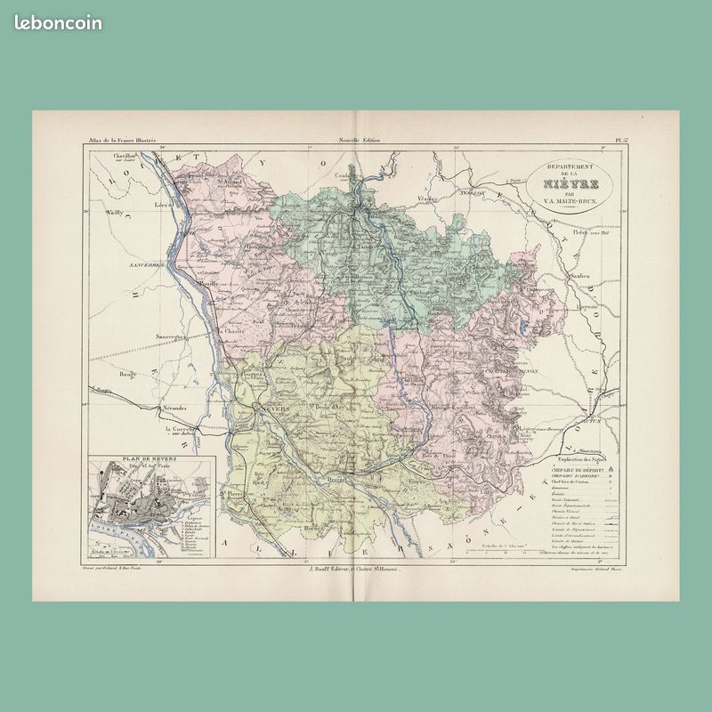 Carte Ancienne Du Département De La Nièvre (1869) – Gravure Originale De Levasseur