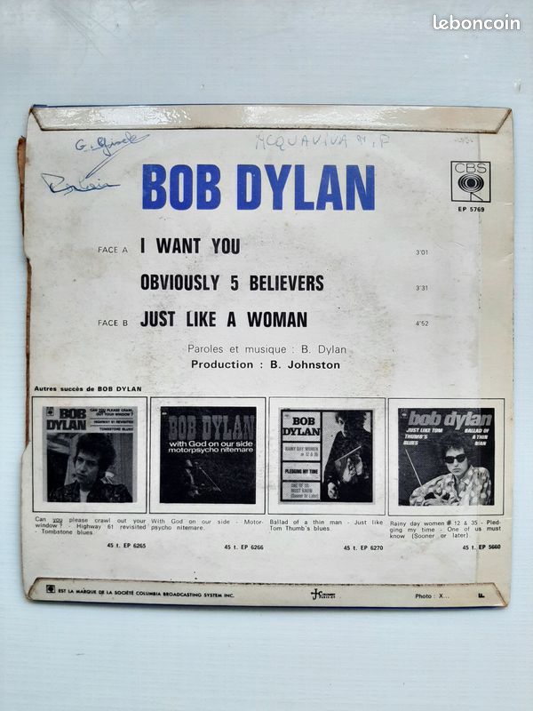 EP 1966 : Bob Dylan - I Want You - CBS 5769 (image 2)