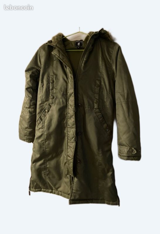 Manteau long kaki 14 ans capuche amovible (image 1)