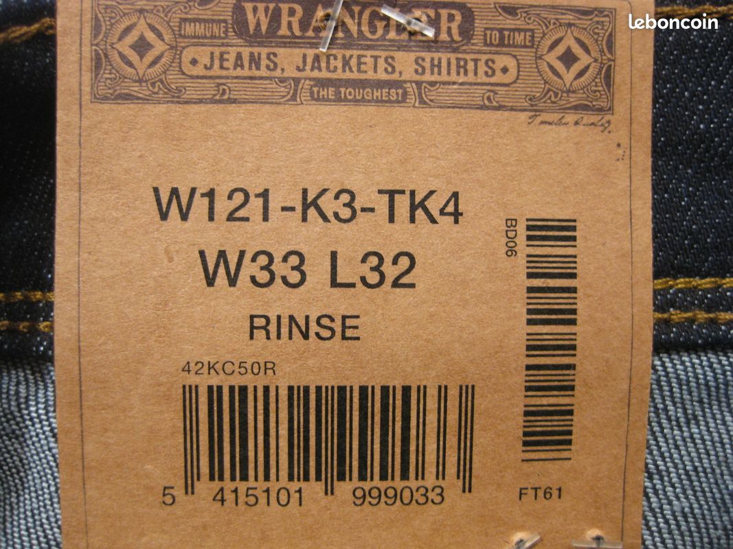 JEANS BLEU DENIM BRUT NEUF W 33 L 32 (US) marque WRANGLER (image 6)