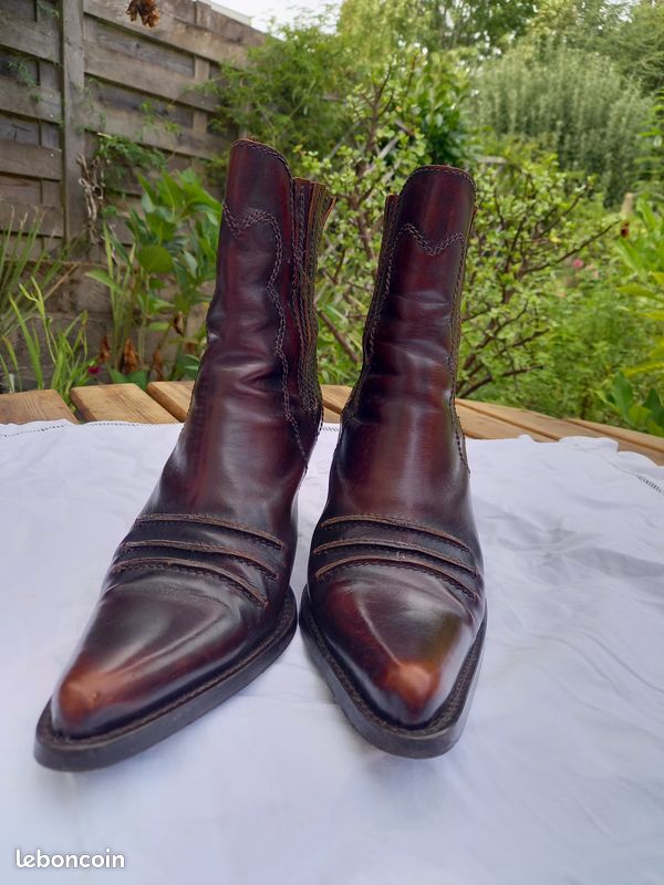 Bottines Pointues à Lacets MURATTI En Cuir Noir - Taille 37, Très Bon état, Talon Bas