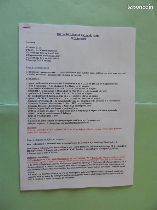Kit + tuto couture housse carnet de santé (D) (image 7)