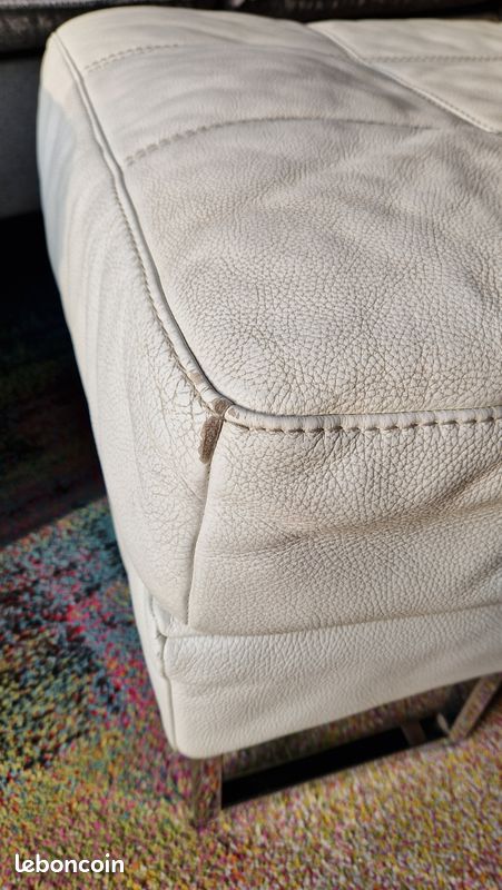 Pouf cuir Atlas blanc crème (image 4)