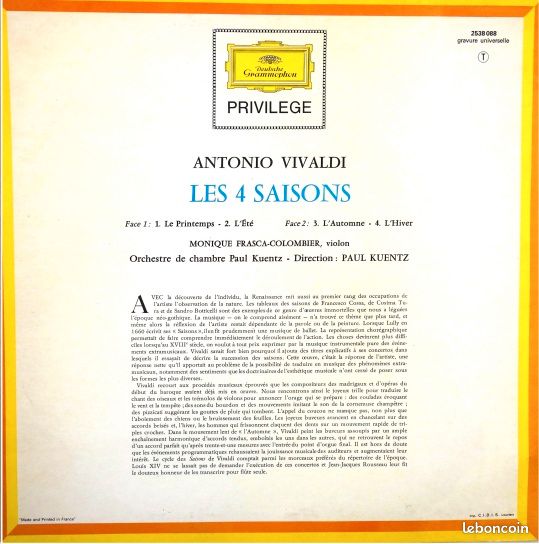 Musique Classique - Antonio Vivaldi « Les 4 Saisons » disque vinyle 33T (image 2)