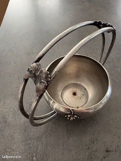 Beau Ancien Bol À Sucre En Cristal En Argent 800 Style Art Nouveau