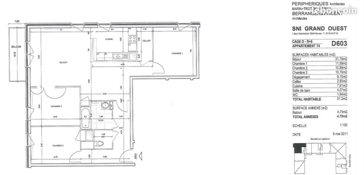 Appartement a louer nantes - 4 pièce(s) - 90 m2 - Surfyn