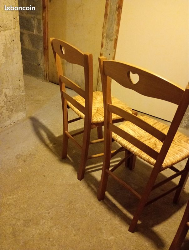 Lot de 4 chaises en bois et paille avec motif cœur (image 11)